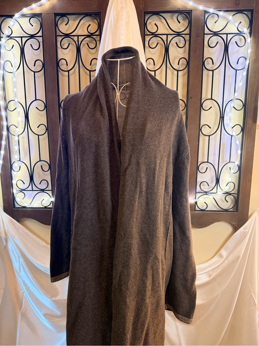 Indigenous Brown Open-Front Long Cape Cardigan